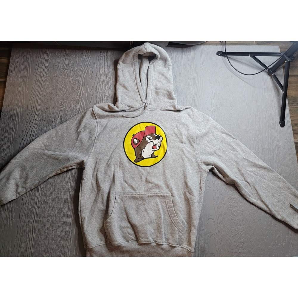 ♡Buc-ees Beaver Logo Heather Gray Pullover Hoodie Sweatshirt Womens Medium Texas